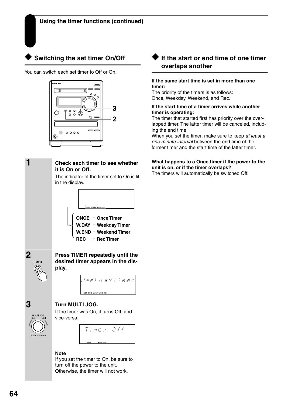 Switching the set timer on/off | Onkyo FR-N3X User Manual | Page 64 / 72