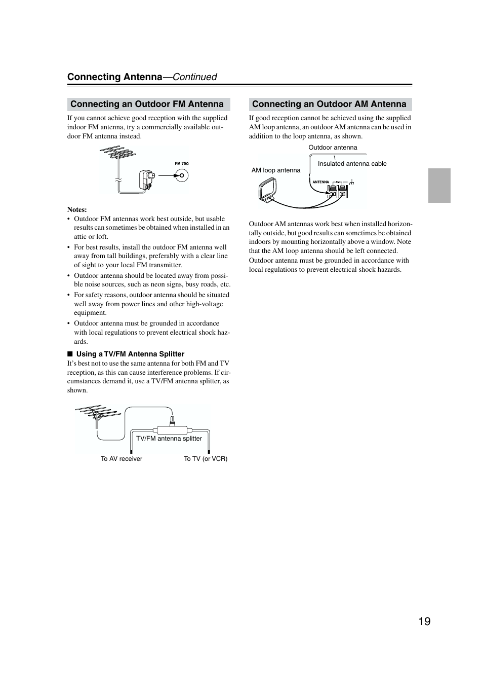 Connecting antenna —continued | Onkyo TX-SR573 User Manual | Page 19 / 79