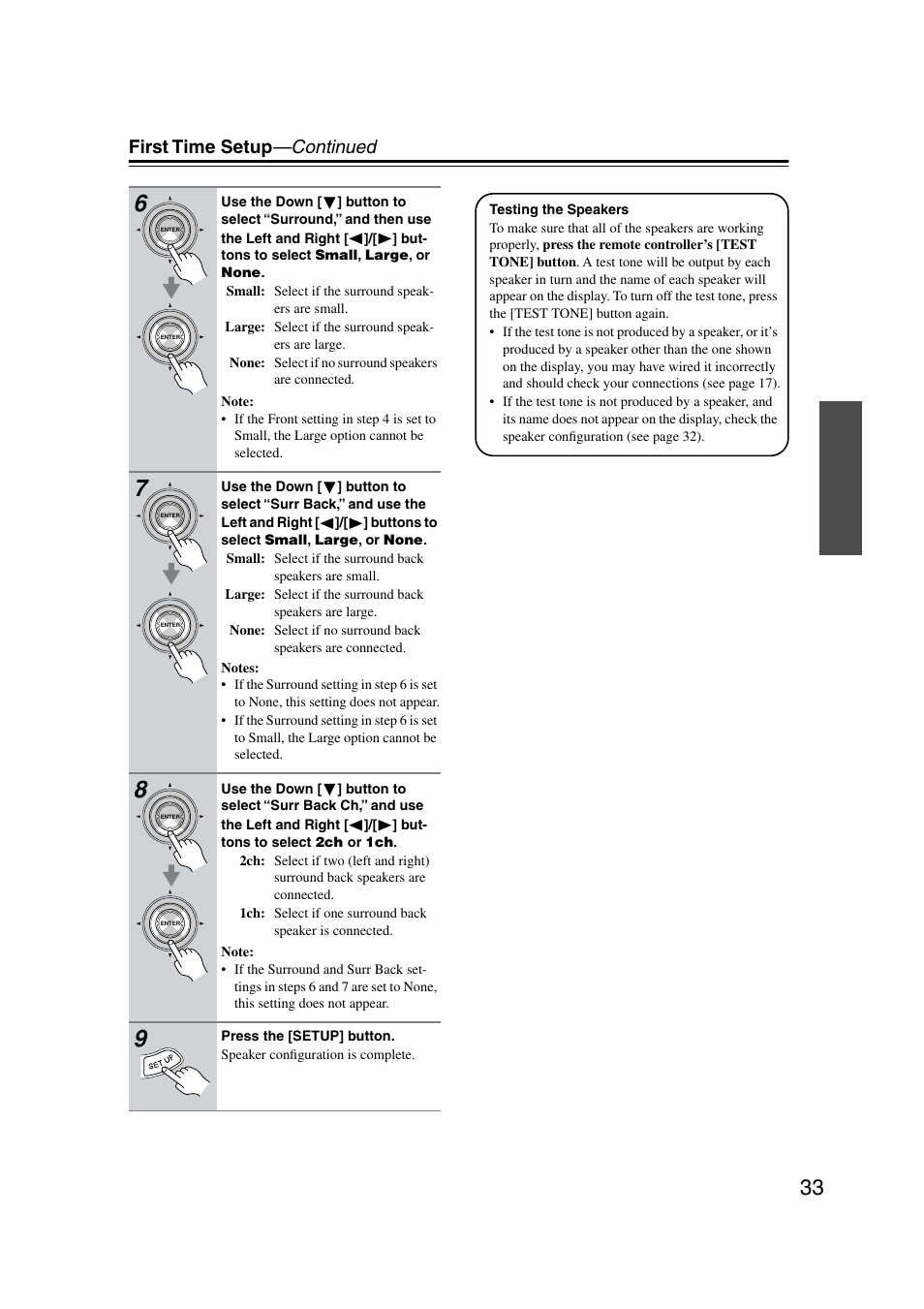 First time setup —continued | Onkyo TX-SR573 User Manual | Page 33 / 79