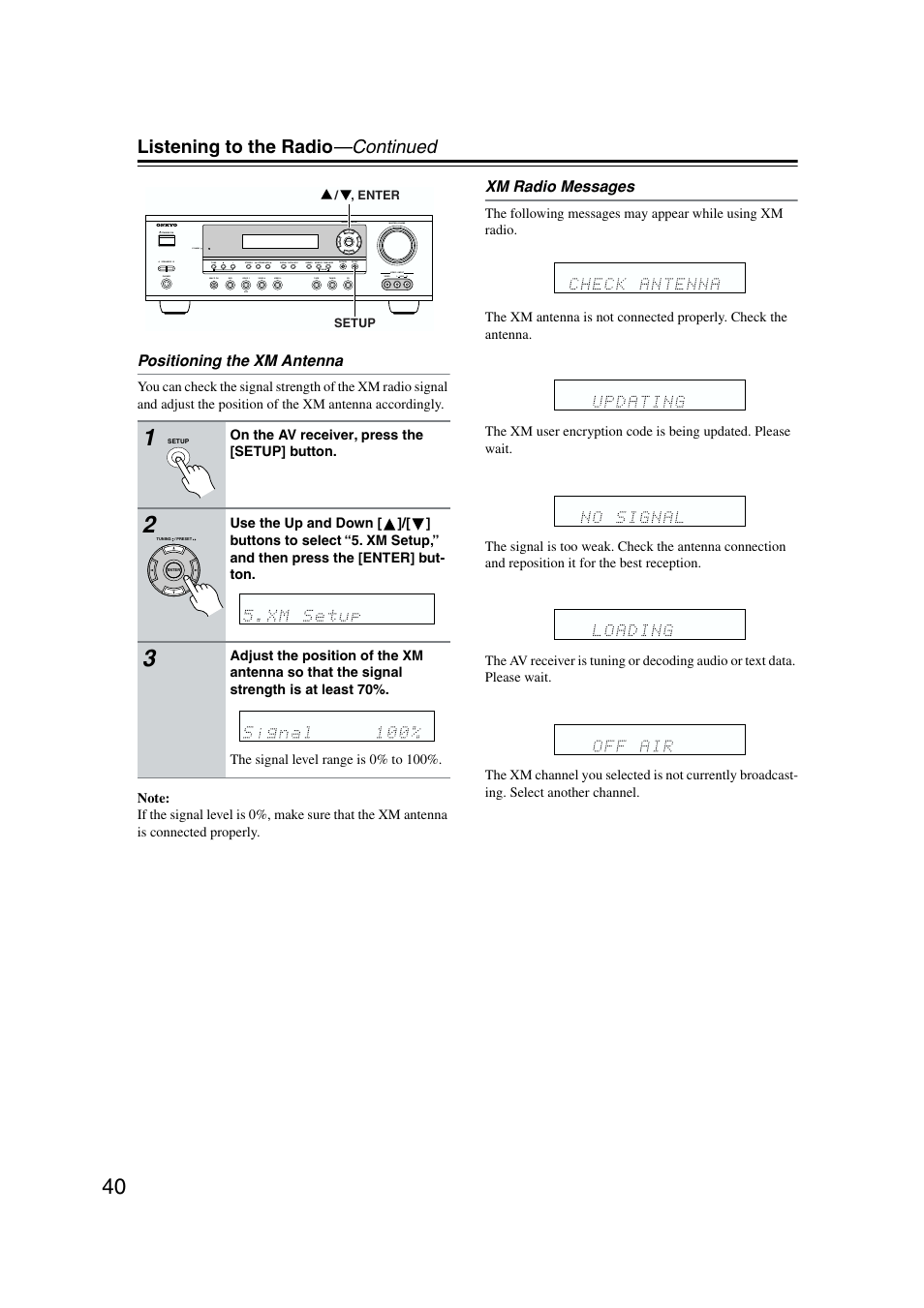 Listening to the radio —continued | Onkyo TX-SR573 User Manual | Page 40 / 79