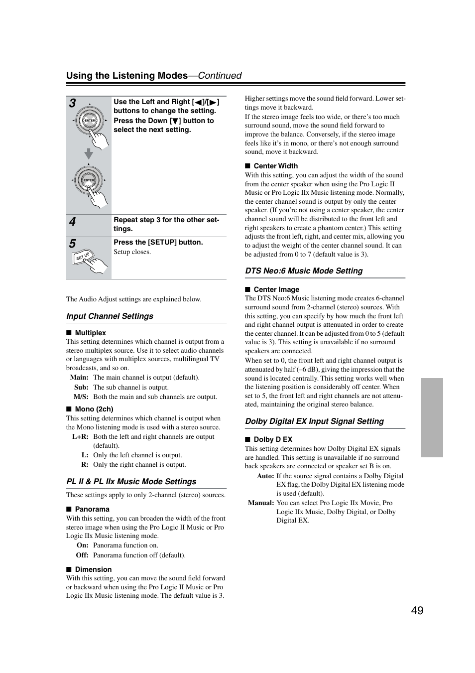 Using the listening modes —continued | Onkyo TX-SR573 User Manual | Page 49 / 79