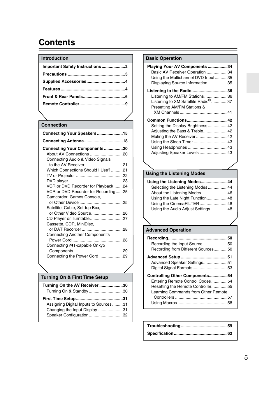 Onkyo TX-SR573 User Manual | Page 5 / 79