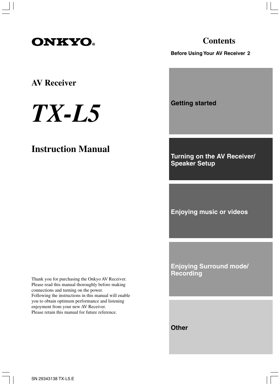 Onkyo TX-L5 User Manual | 40 pages