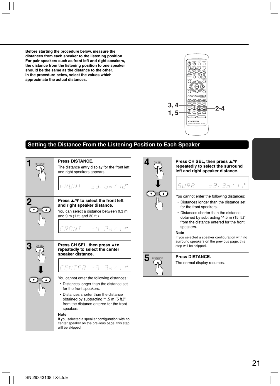 Press distance | Onkyo TX-L5 User Manual | Page 21 / 40