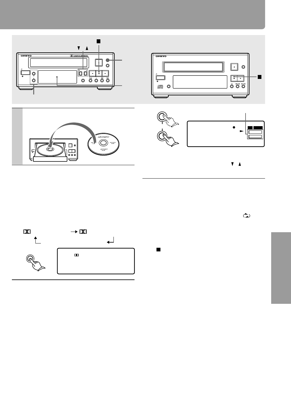 Insert a cd into the cd player, Press on the unit or cd player, Display dolby nr | Rec level / cd dubbing album/fade | Onkyo K-505TX User Manual | Page 17 / 28