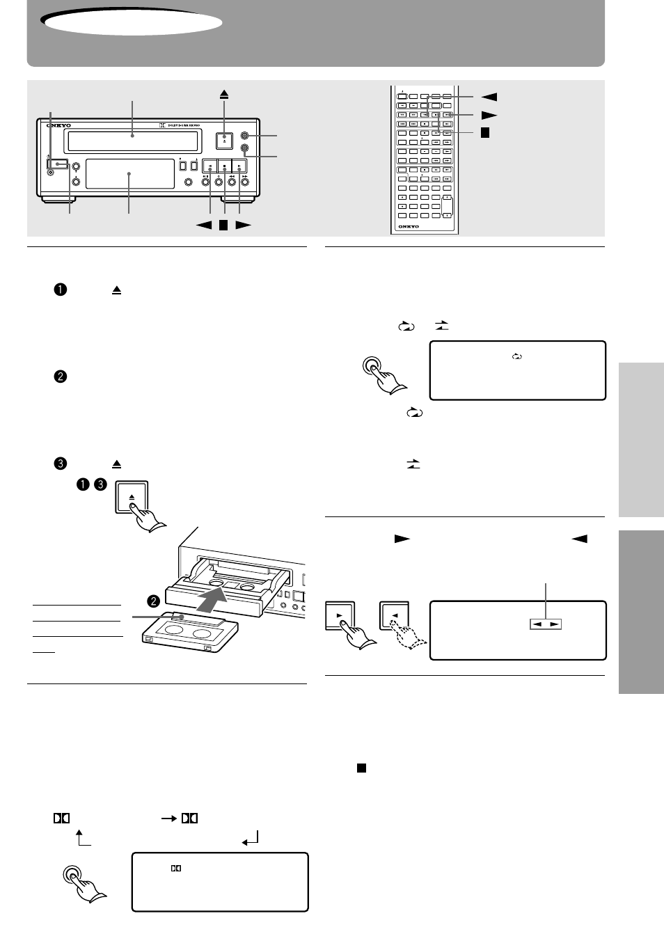 Playing a tape, Operation, Insert a recorded cassette | Press rev. mode to select the reverse mode, Dolby nr rev. mode standby/on display, Press standby/on, Cassette tray standby indicator, Continued on the next page) | Onkyo K-505TX User Manual | Page 9 / 28