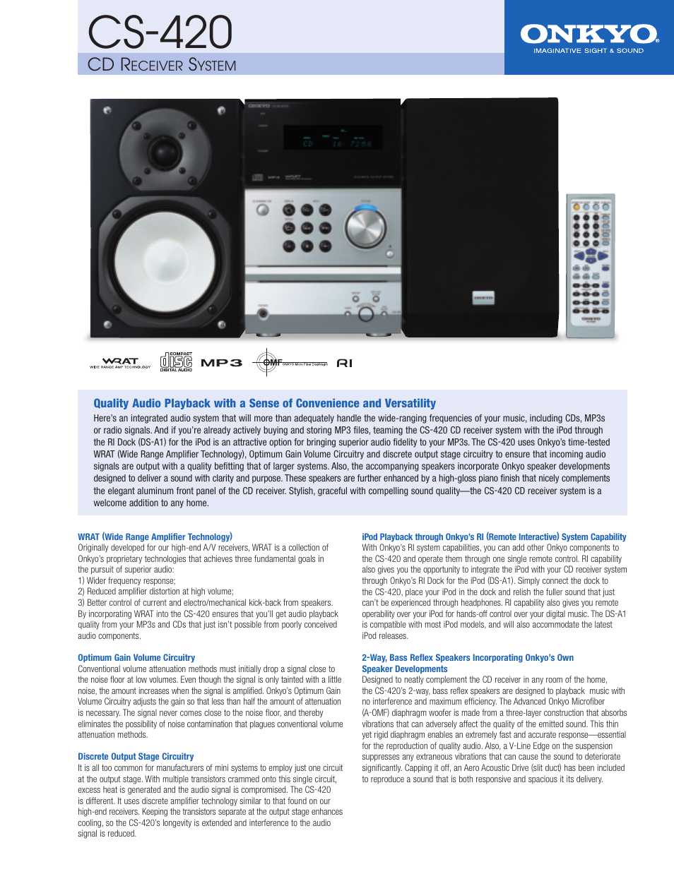 Onkyo CS-420 User Manual | 2 pages