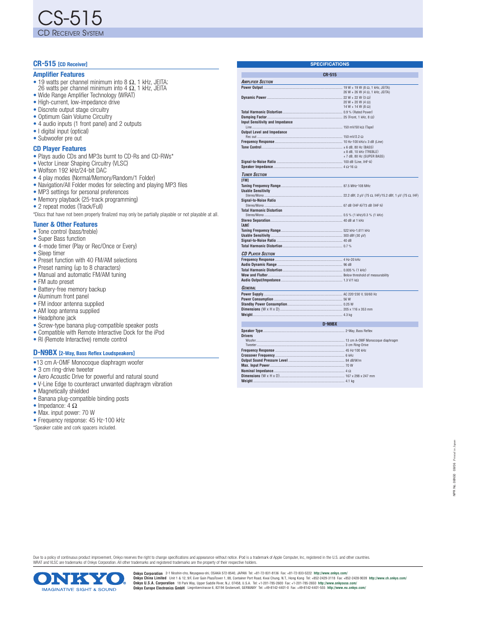 Cs-515, Cd r, Cr-515 | D-n9bx | Onkyo CS-515 User Manual | Page 2 / 2