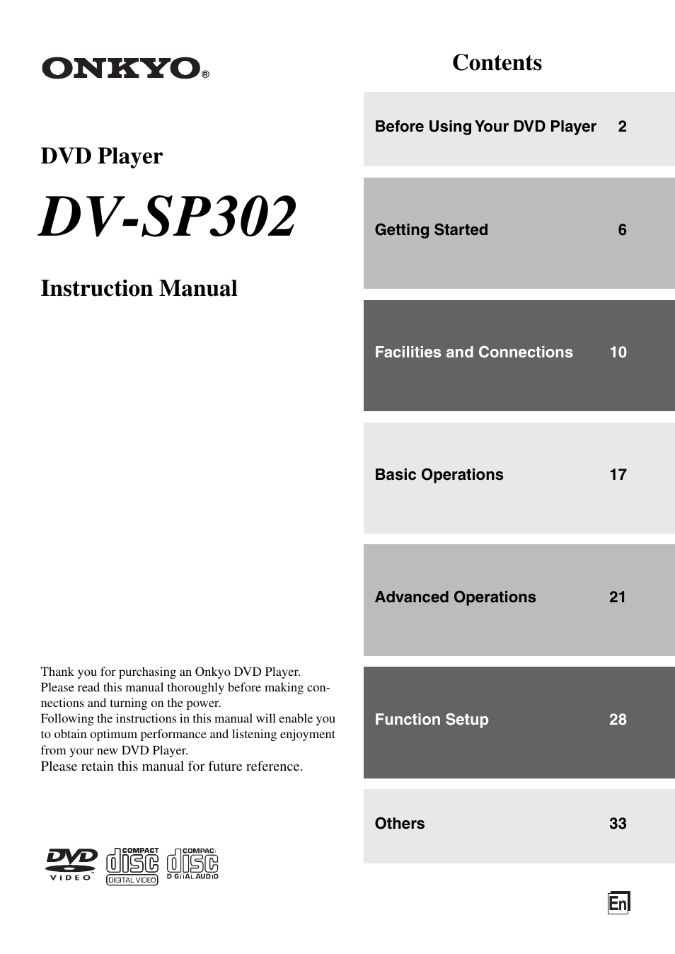 Onkyo DV-SP302 User Manual | 36 pages