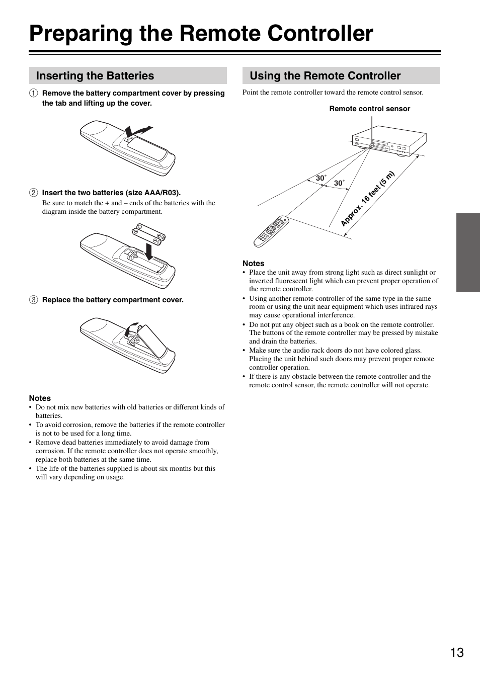 Preparing the remote controller | Onkyo DV-SP302 User Manual | Page 13 / 36