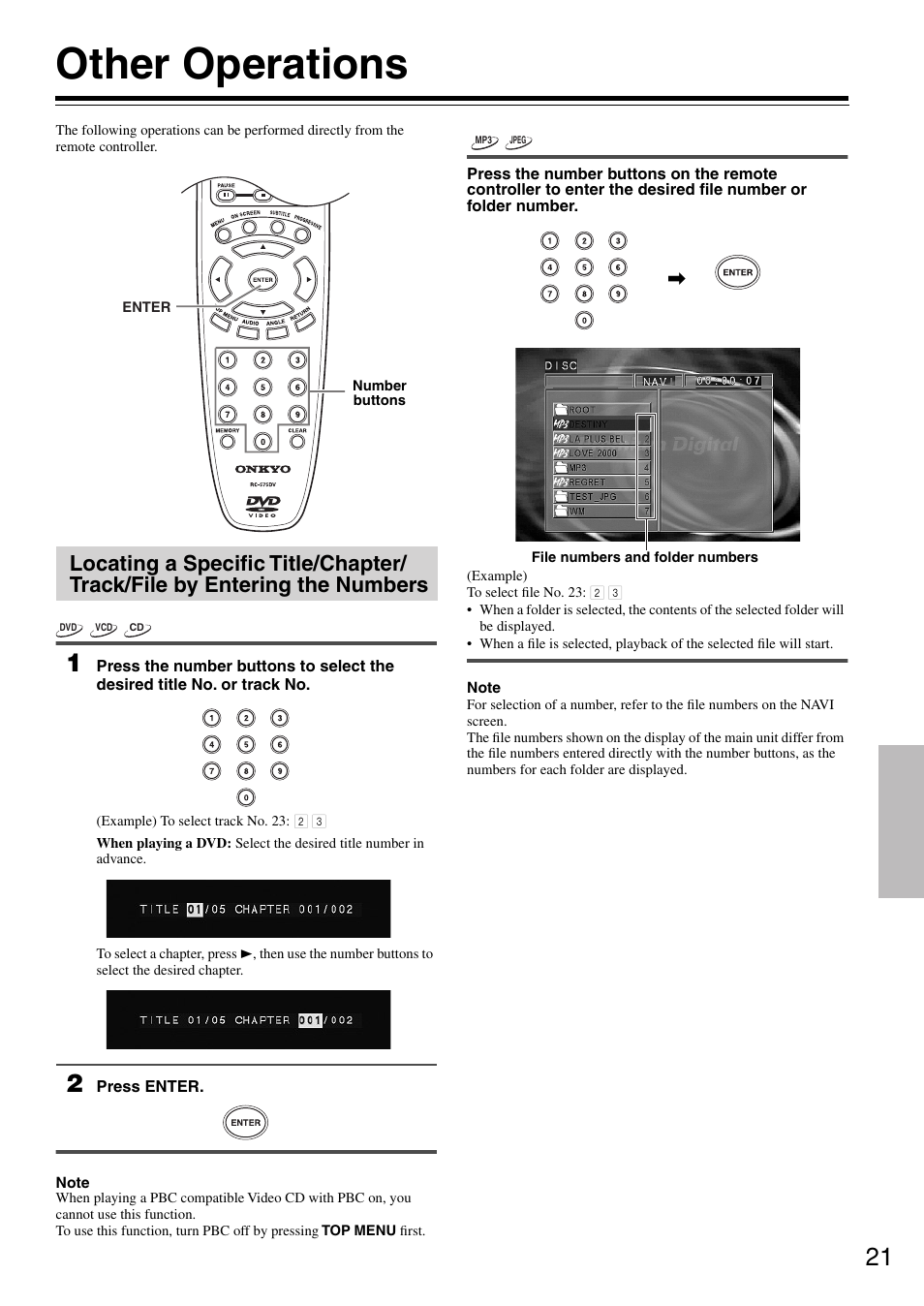 Other operations | Onkyo DV-SP302 User Manual | Page 21 / 36