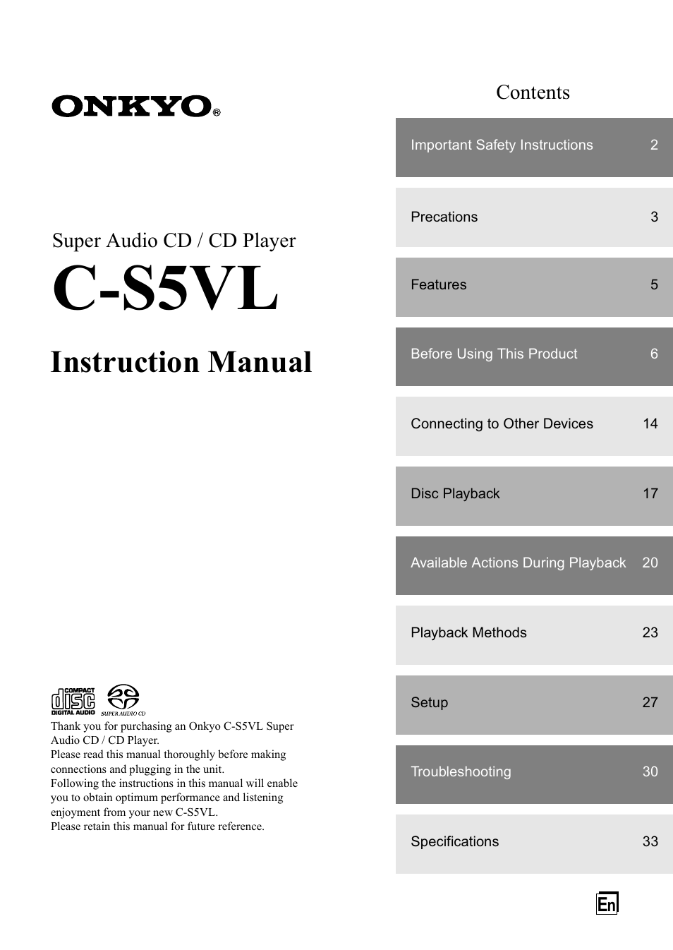 Onkyo C-S5VL User Manual | 36 pages