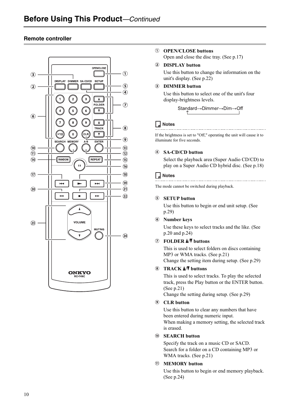 Before using this product, Continued | Onkyo C-S5VL User Manual | Page 10 / 36