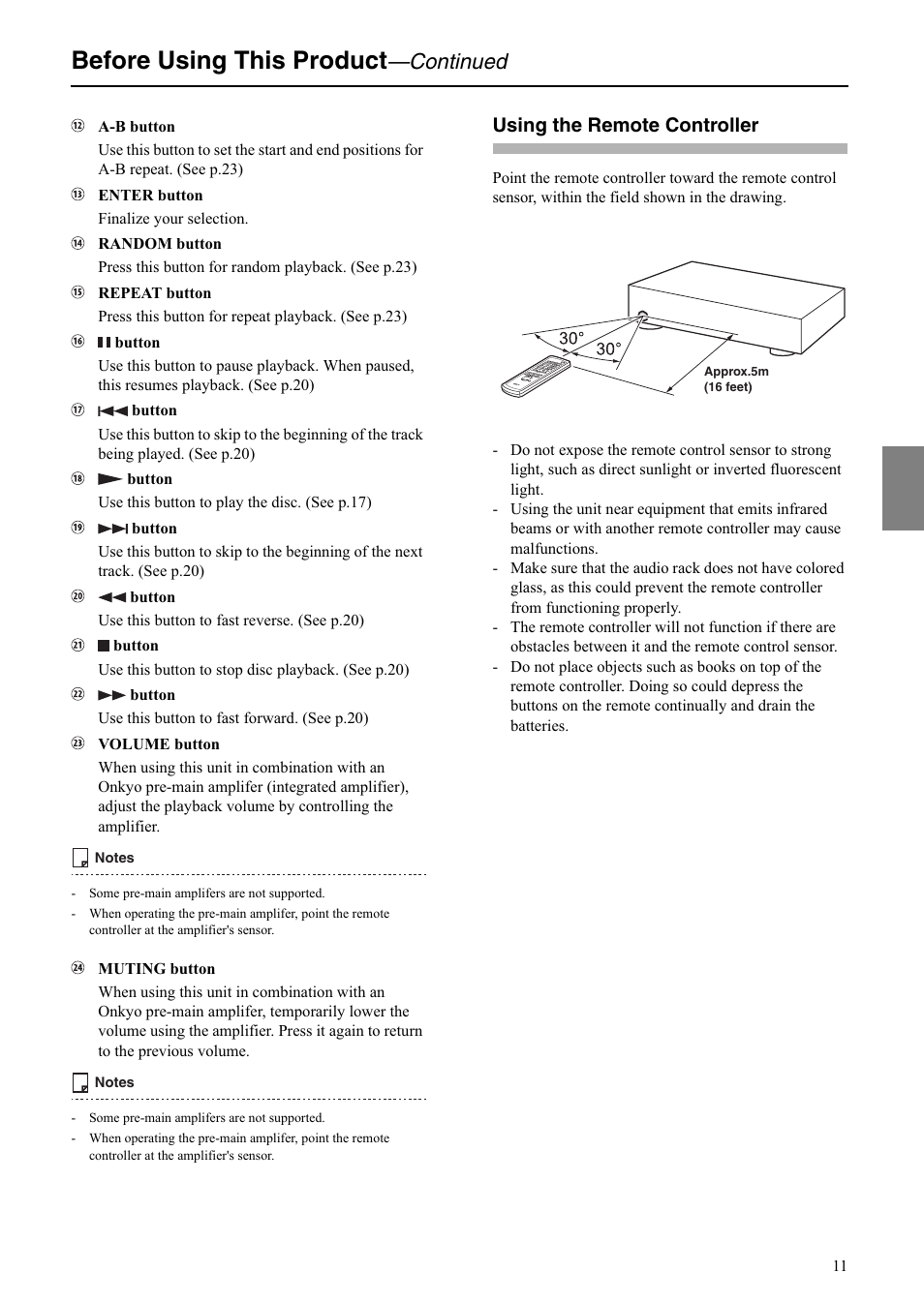 Before using this product, Continued, Using the remote controller | Onkyo C-S5VL User Manual | Page 11 / 36