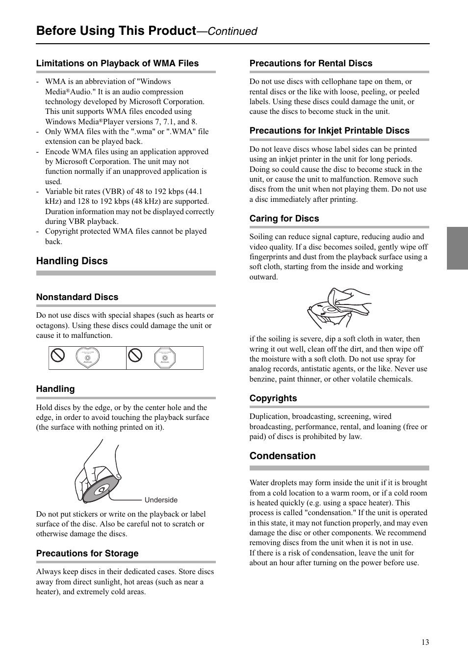 Before using this product, Continued | Onkyo C-S5VL User Manual | Page 13 / 36