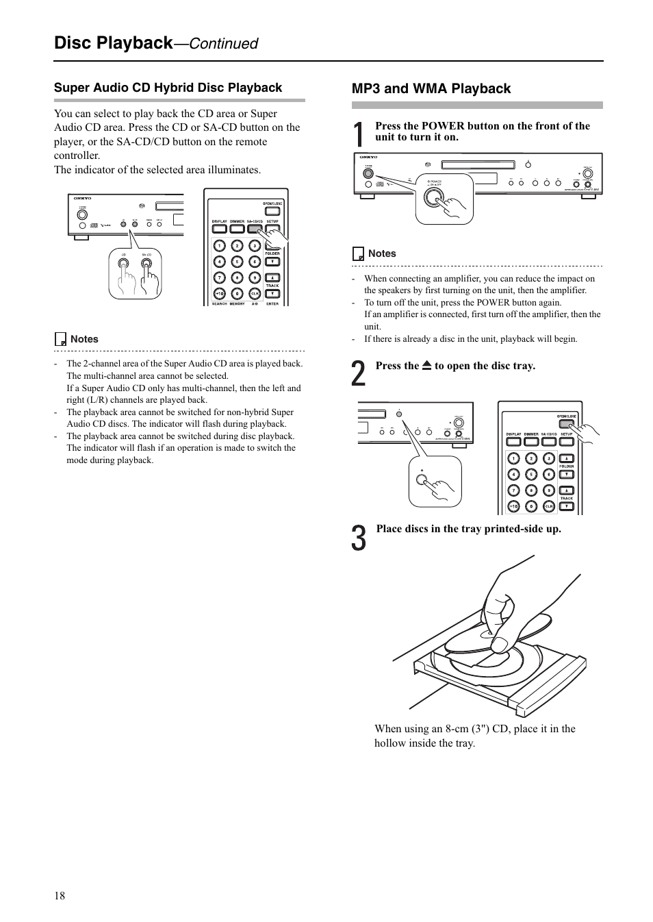 Disc playback, Continued, Mp3 and wma playback | Onkyo C-S5VL User Manual | Page 18 / 36