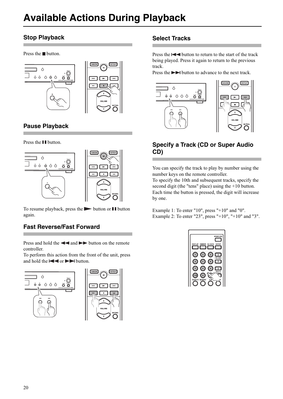 Available actions during playback | Onkyo C-S5VL User Manual | Page 20 / 36