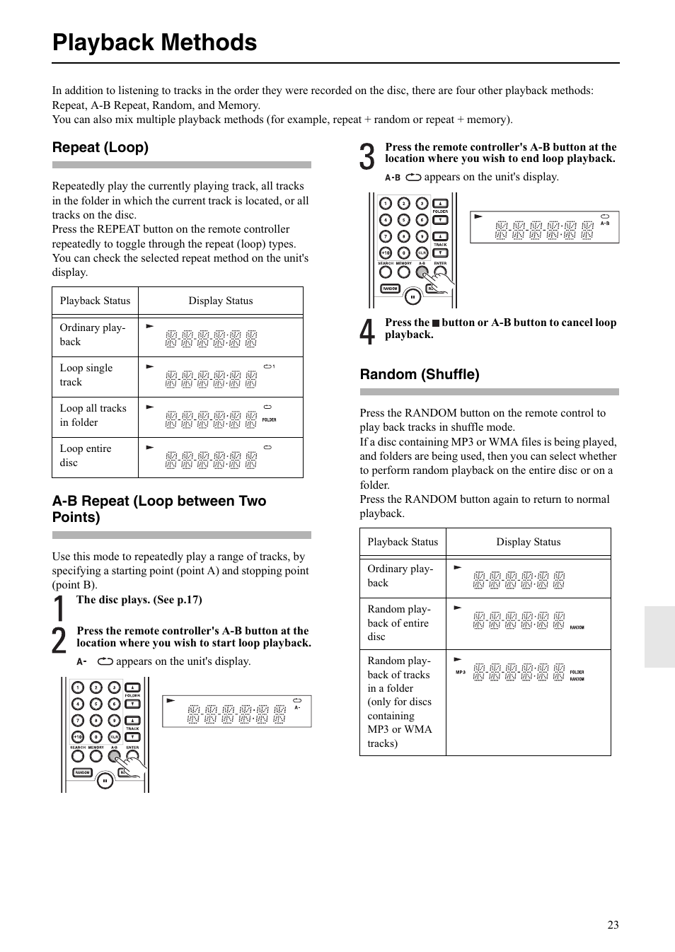 Playback methods | Onkyo C-S5VL User Manual | Page 23 / 36