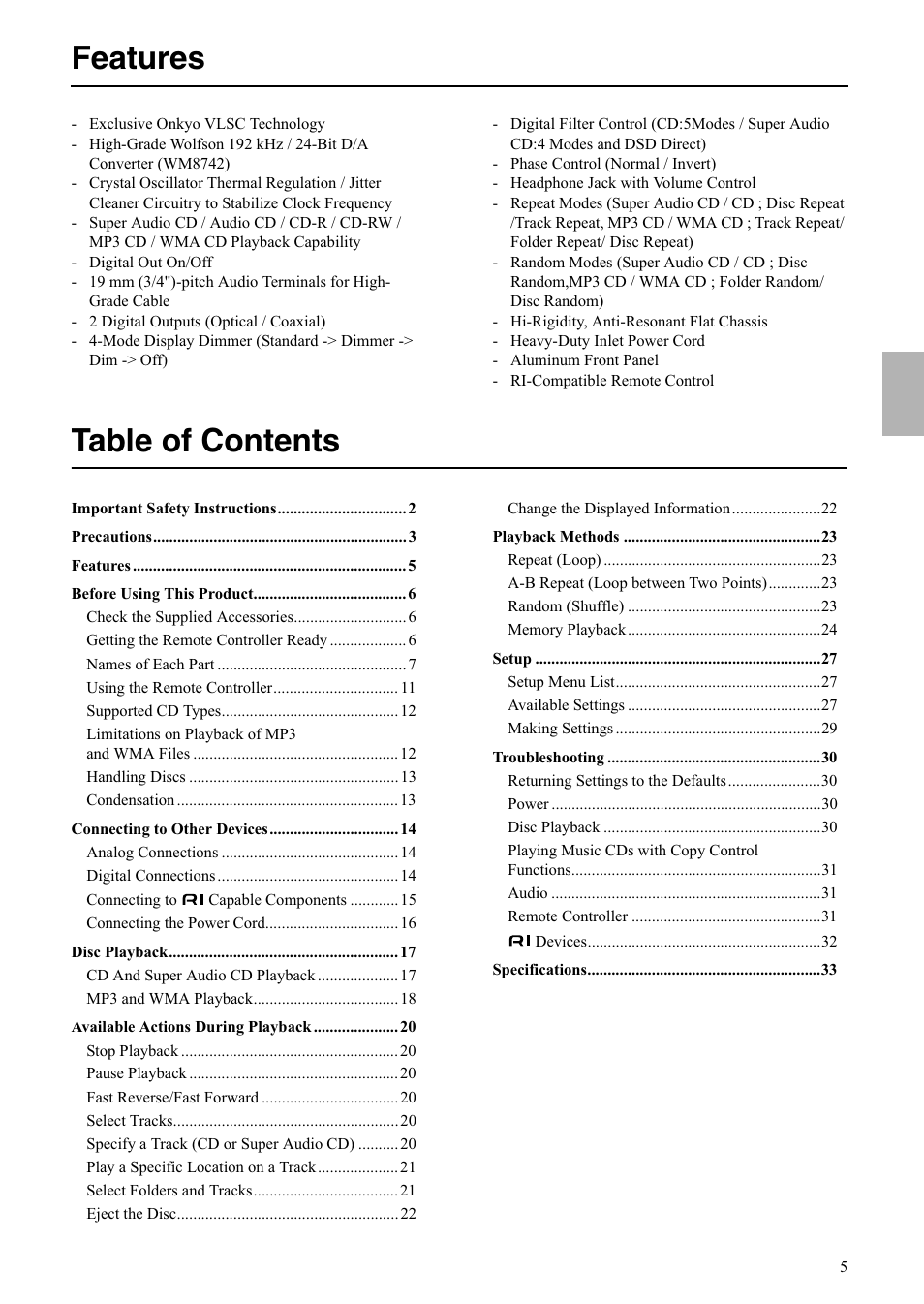 Onkyo C-S5VL User Manual | Page 5 / 36