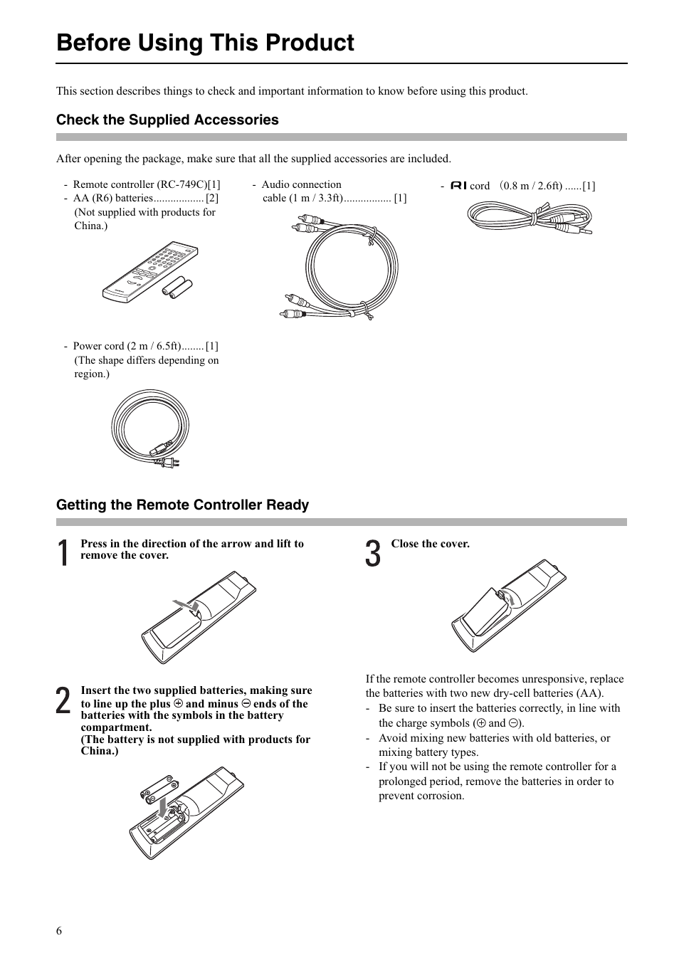 Before using this product | Onkyo C-S5VL User Manual | Page 6 / 36