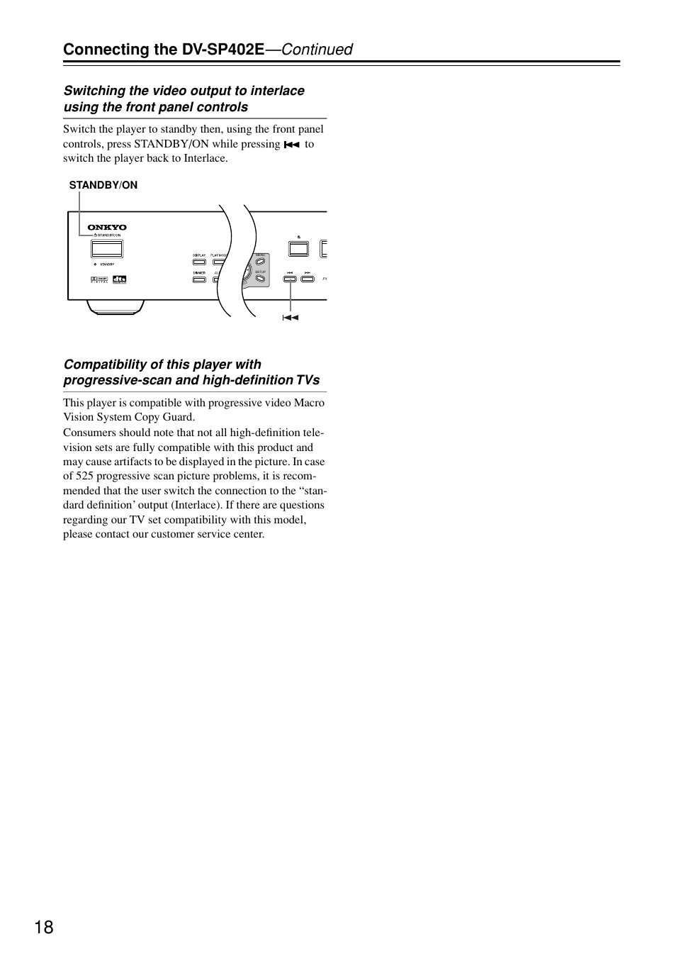 Connecting the dv-sp402e —continued | Onkyo DV-SP402E User Manual | Page 18 / 56