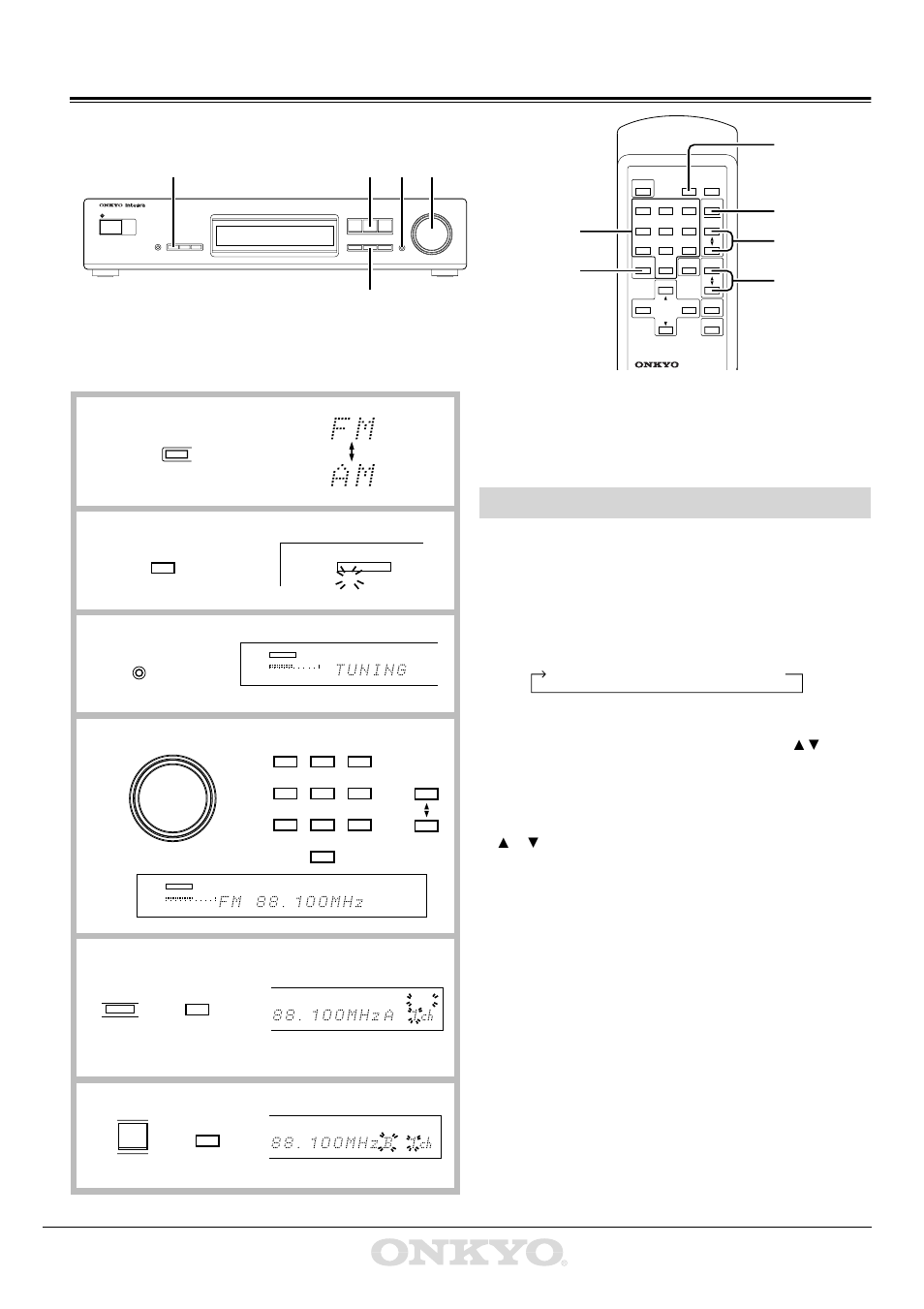 Receiving stations, Tuning the radio and presetting stations, Preset → tuning → character | Onkyo T-4711 User Manual | Page 10 / 20