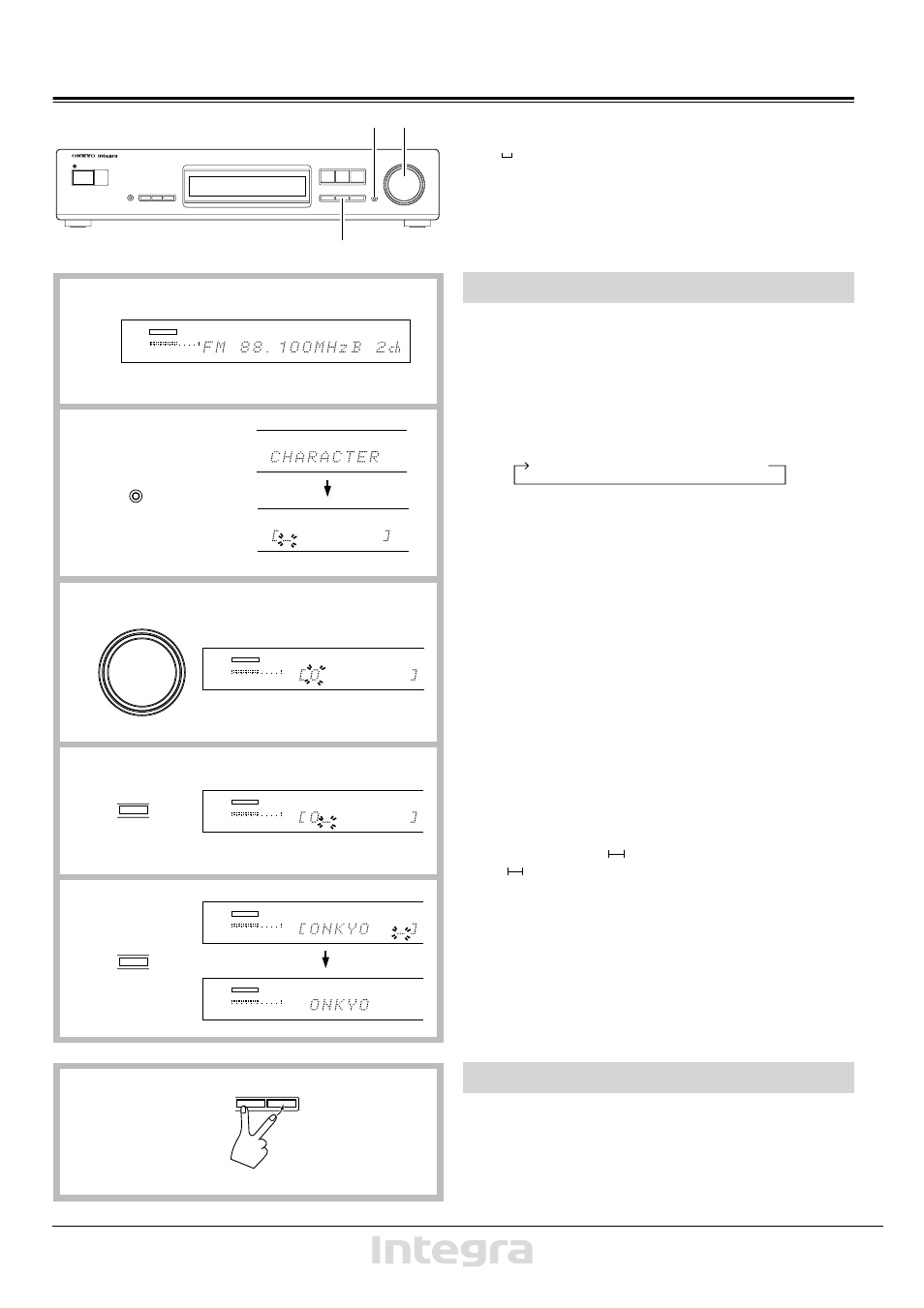 Entering characters, Preset → tuning → character | Onkyo T-4711 User Manual | Page 15 / 20