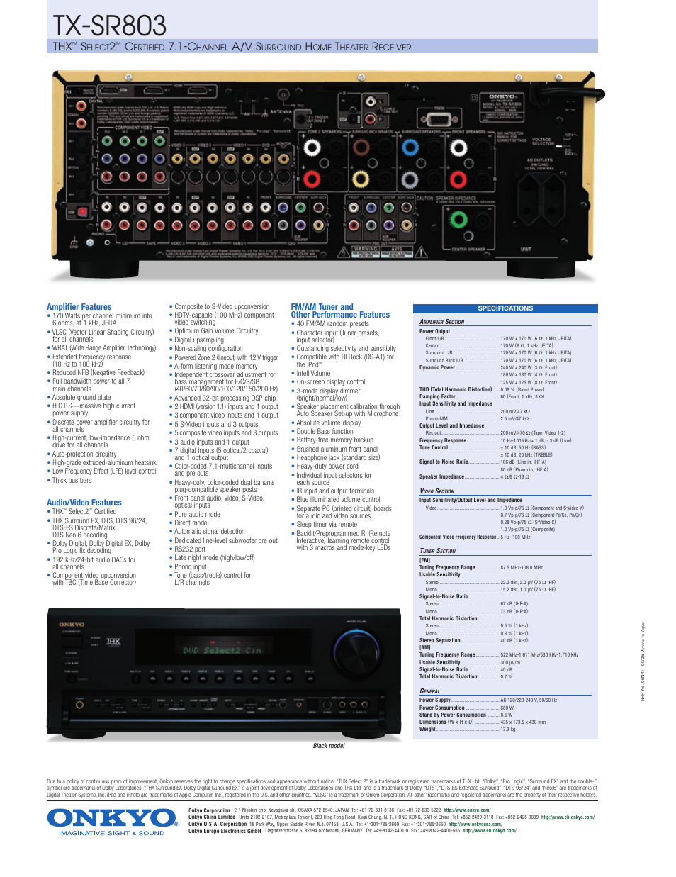 Tx-sr803, A/v s | Onkyo TX SR803 User Manual | Page 2 / 2