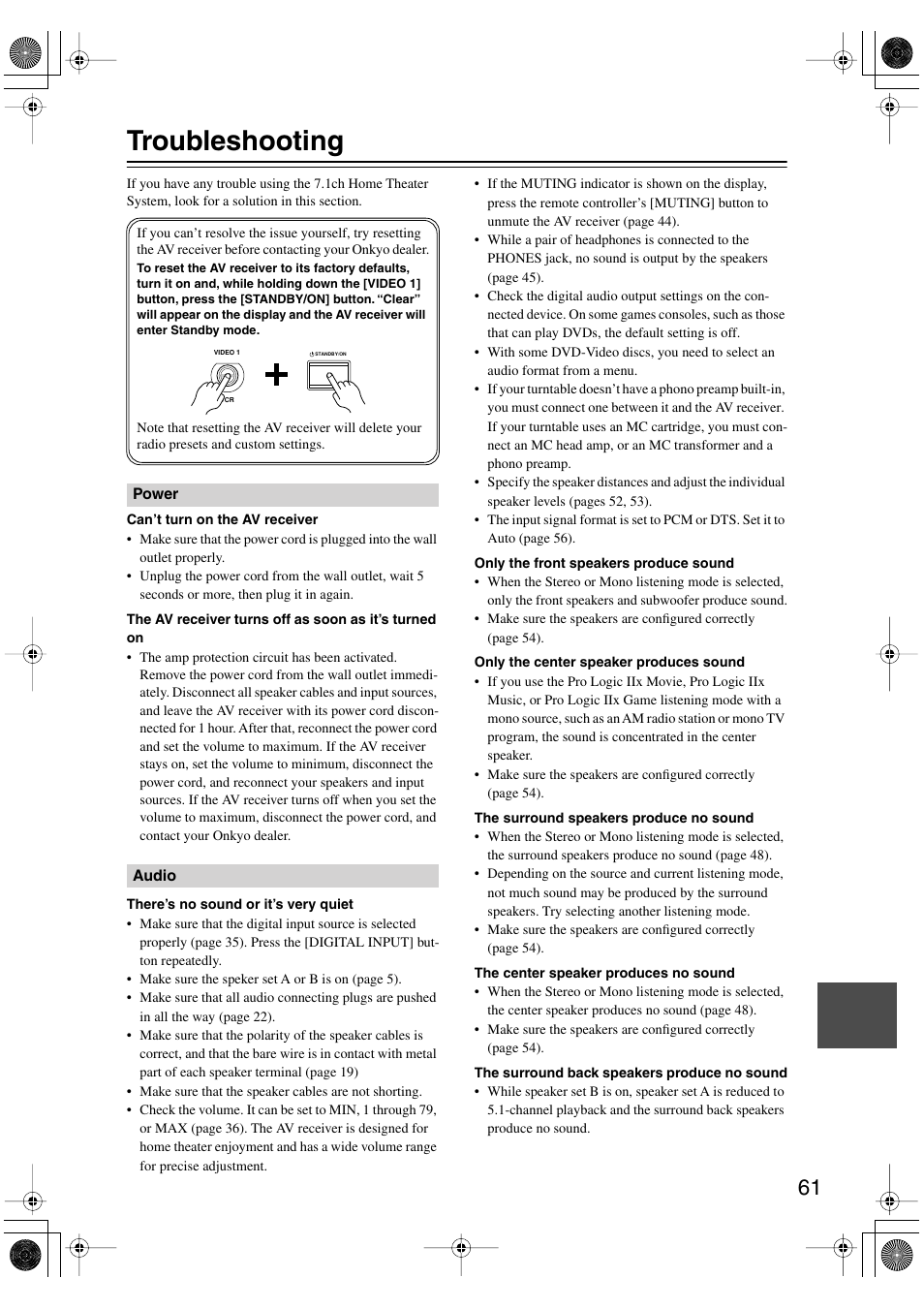 Troubleshooting | Onkyo SKF-540F User Manual | Page 61 / 80