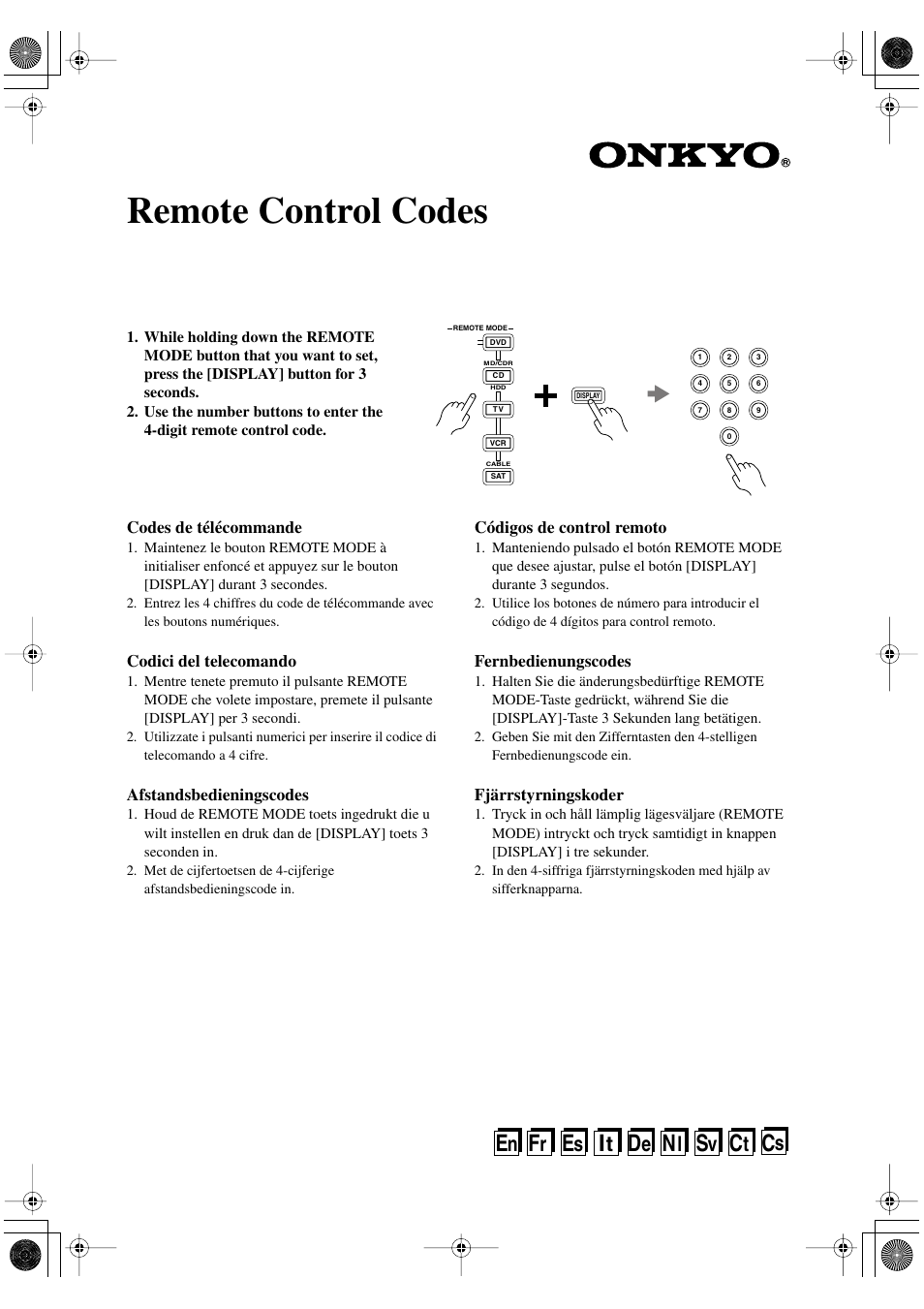 Remote control codes | Onkyo SKF-540F User Manual | Page 69 / 80