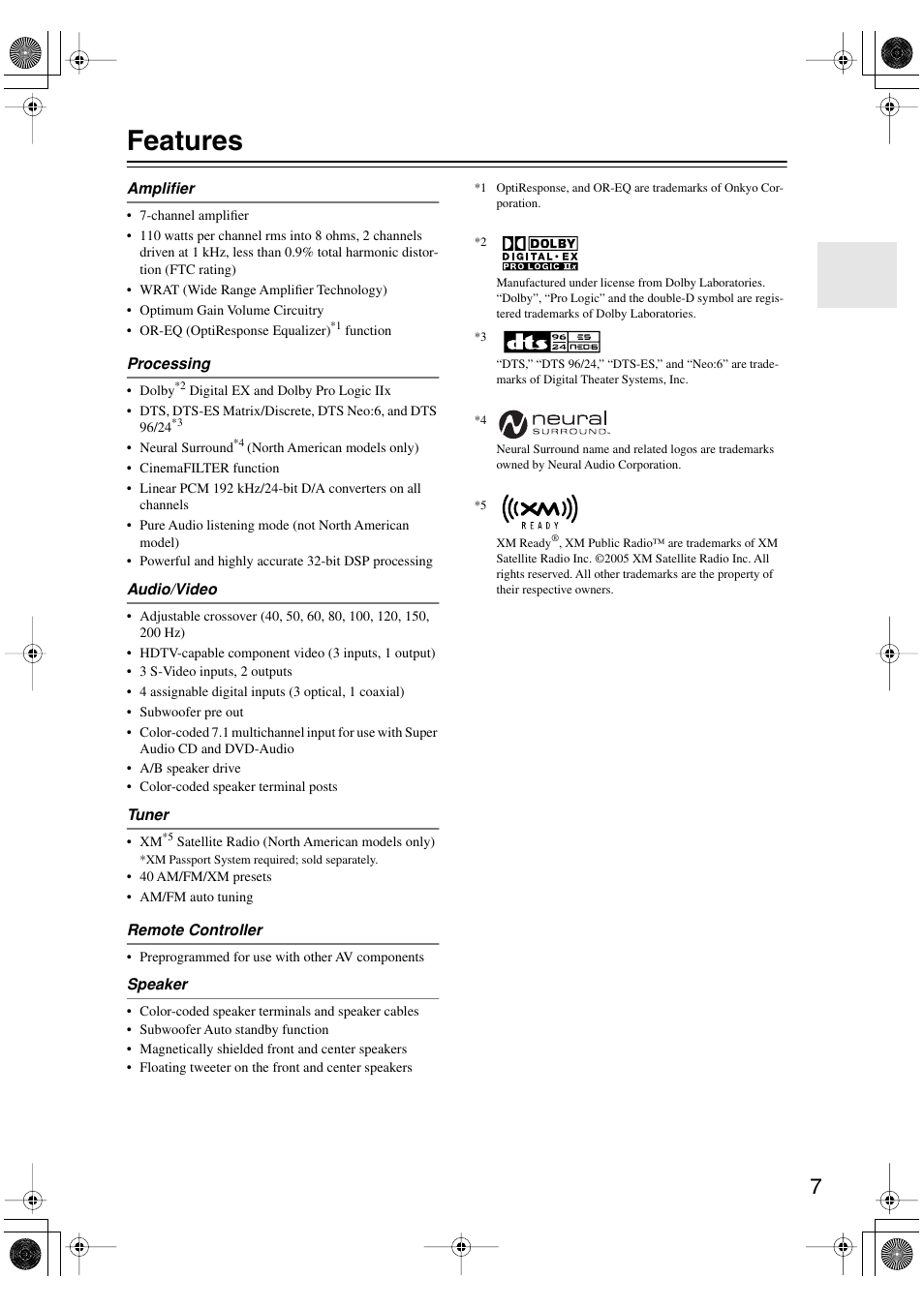 Features | Onkyo SKF-540F User Manual | Page 7 / 80