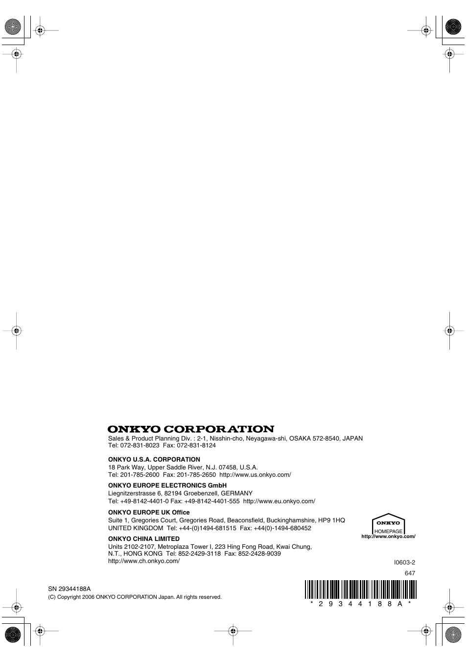 Onkyo SKF-540F User Manual | Page 80 / 80