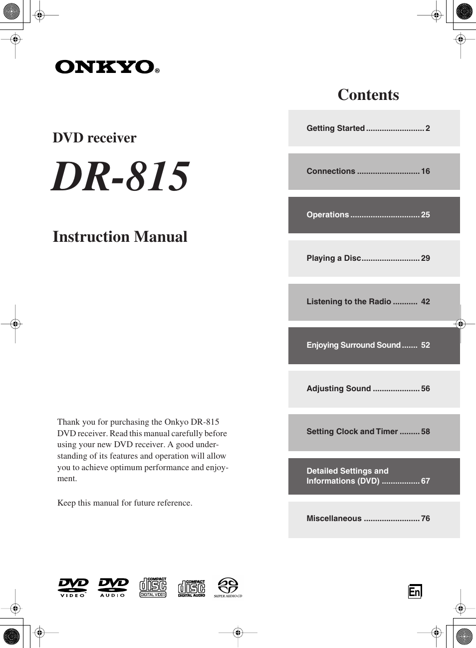 Onkyo DR-815 User Manual | 84 pages
