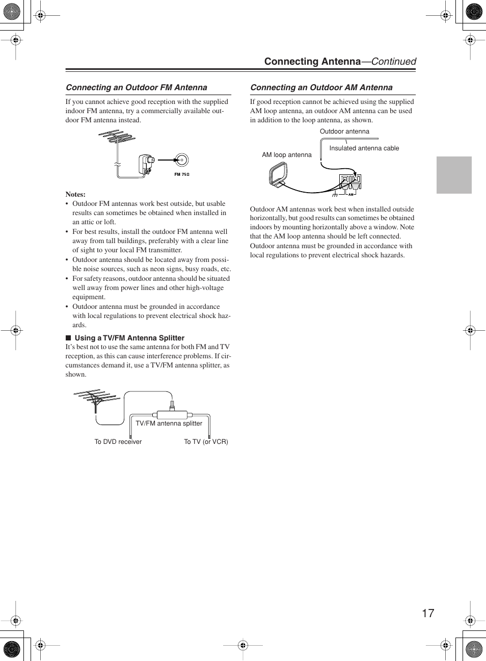 Connecting antenna —continued | Onkyo DR-815 User Manual | Page 17 / 84