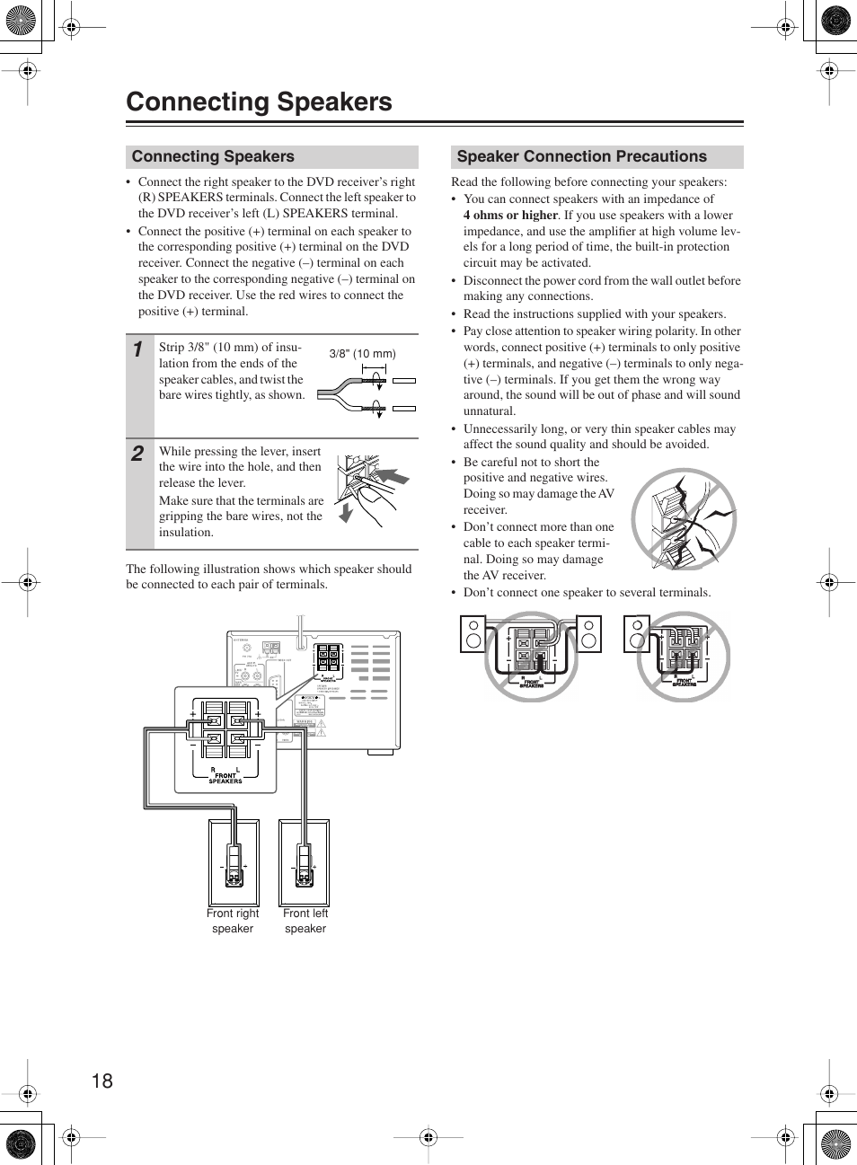 Connecting speakers | Onkyo DR-815 User Manual | Page 18 / 84