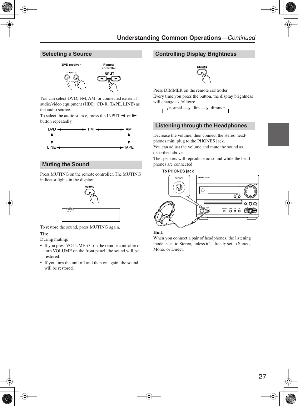 Understanding common operations —continued | Onkyo DR-815 User Manual | Page 27 / 84