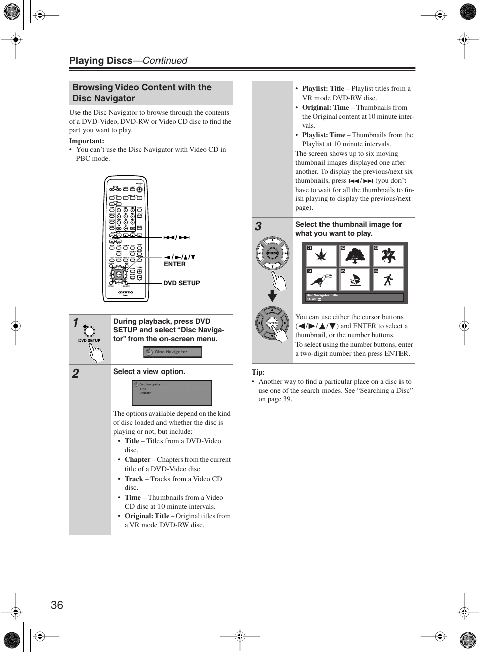 Playing discs —continued | Onkyo DR-815 User Manual | Page 36 / 84