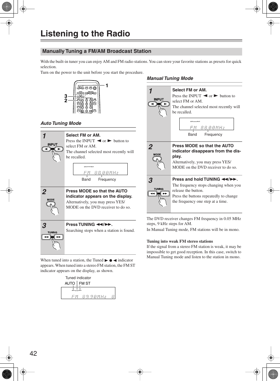 Listening to the radio | Onkyo DR-815 User Manual | Page 42 / 84