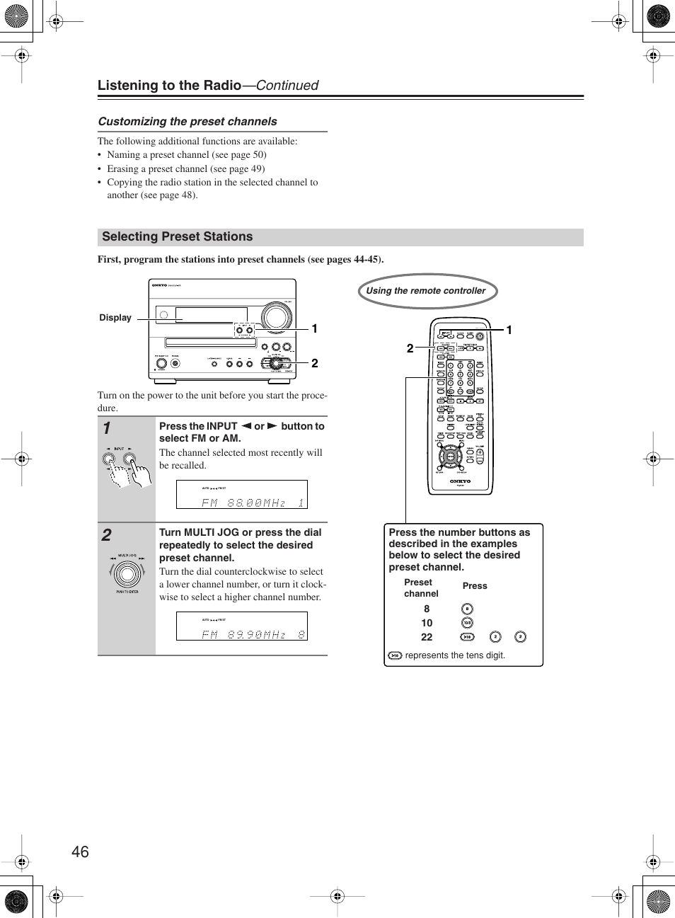 Listening to the radio —continued | Onkyo DR-815 User Manual | Page 46 / 84