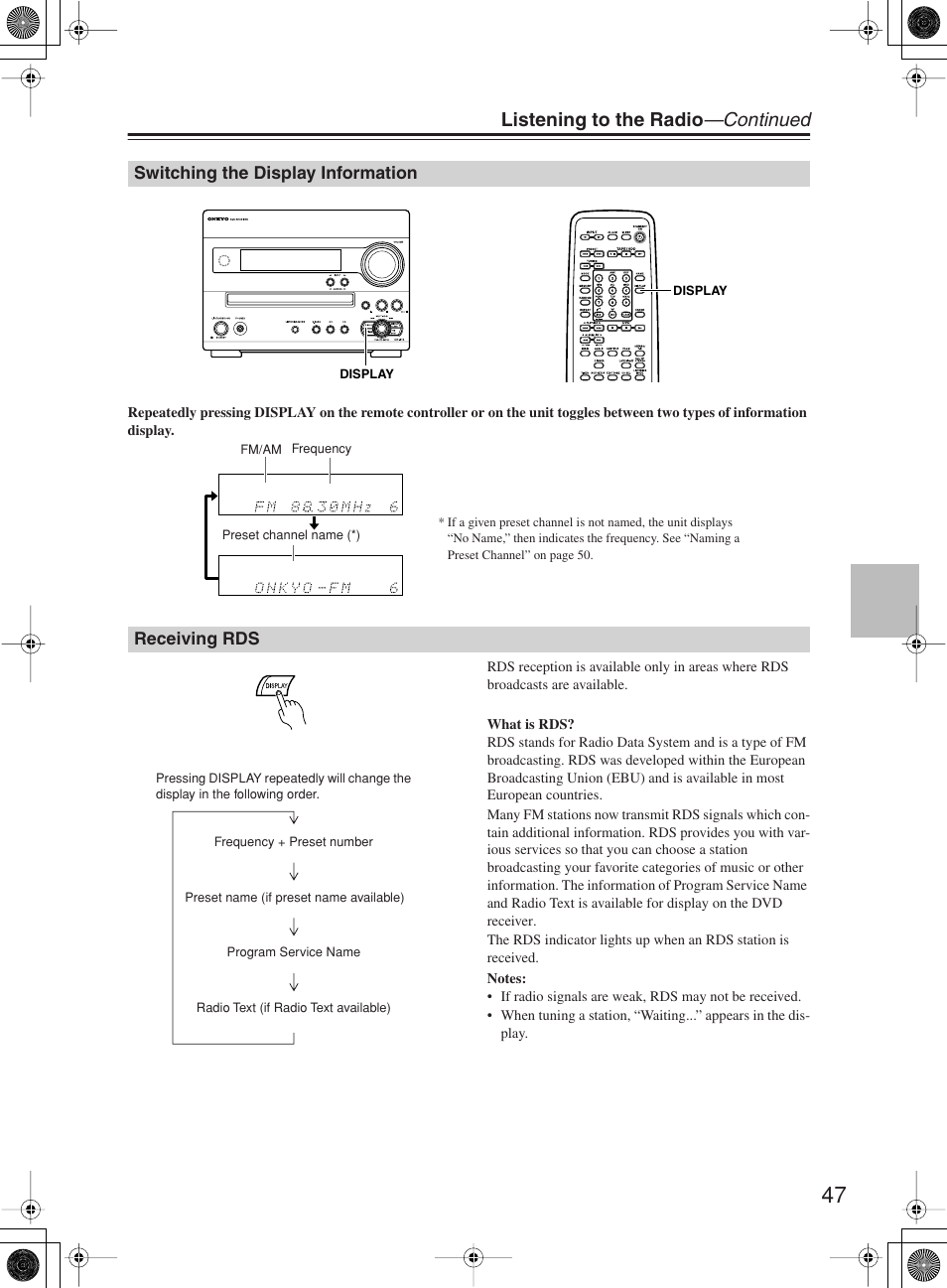 Listening to the radio —continued | Onkyo DR-815 User Manual | Page 47 / 84