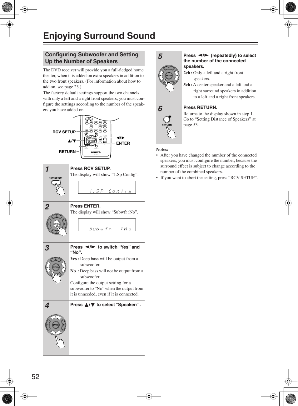 Enjoying surround sound | Onkyo DR-815 User Manual | Page 52 / 84