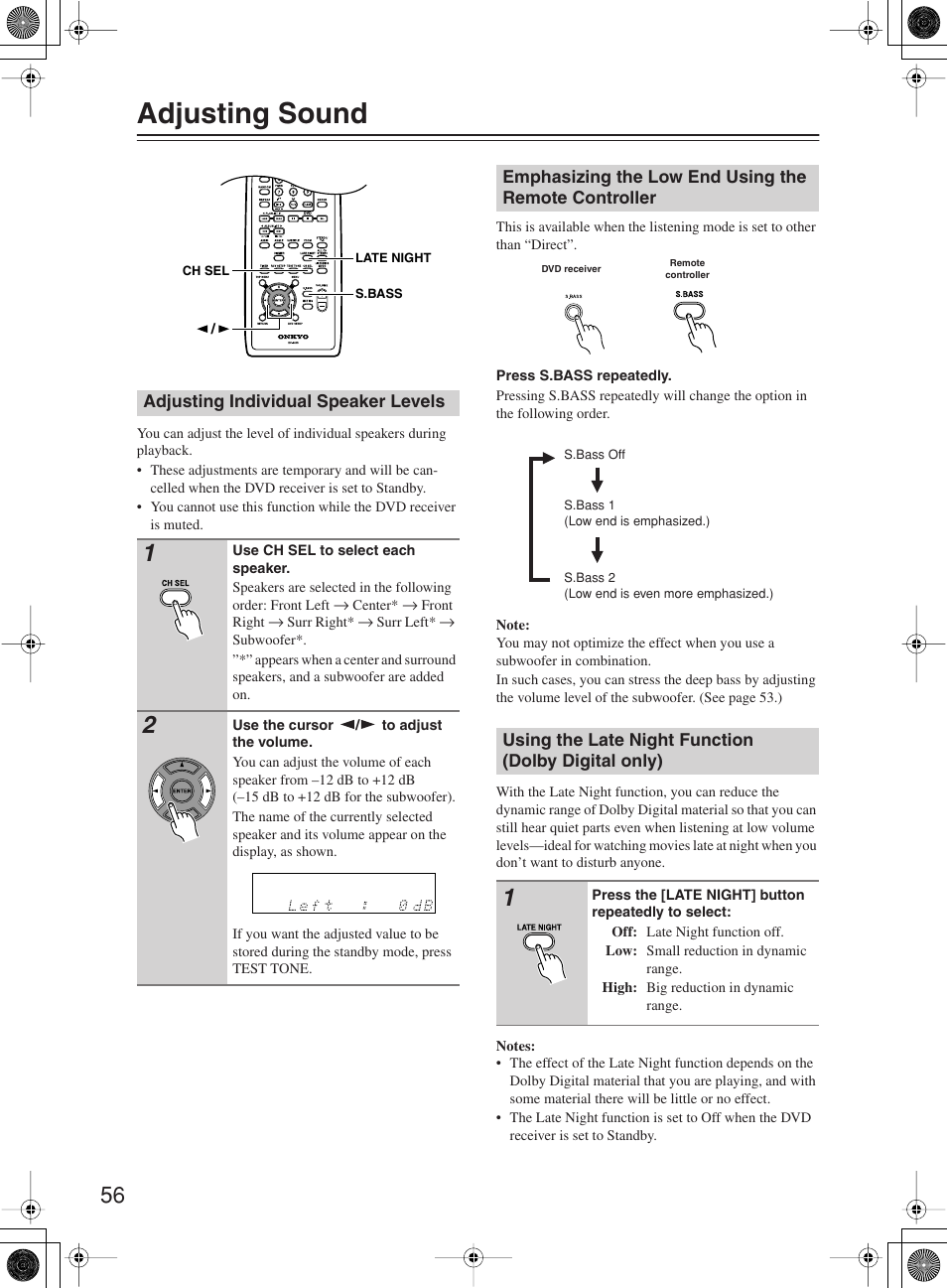 Adjusting sound | Onkyo DR-815 User Manual | Page 56 / 84