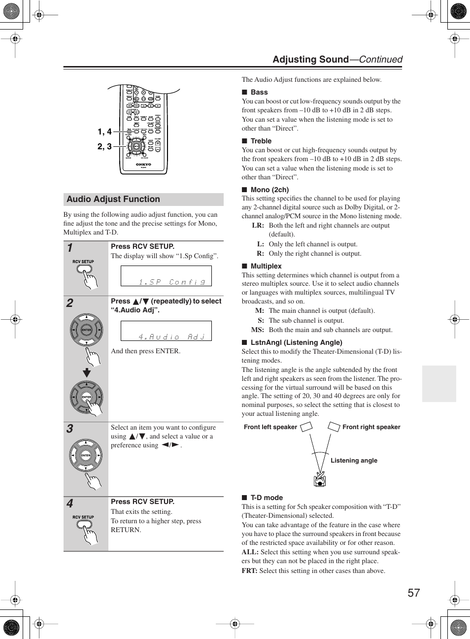 Adjusting sound —continued | Onkyo DR-815 User Manual | Page 57 / 84
