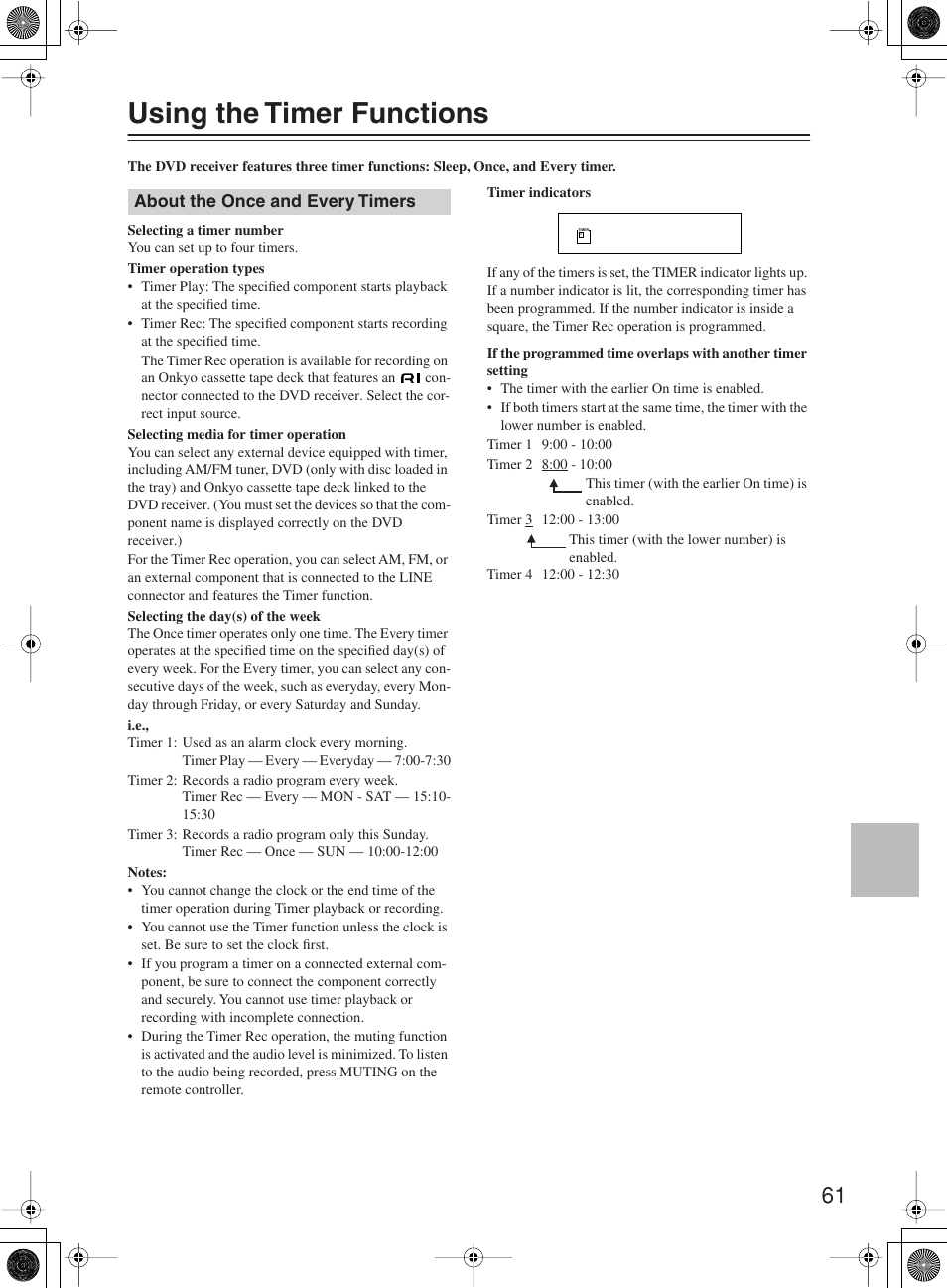 Using the timer functions | Onkyo DR-815 User Manual | Page 61 / 84