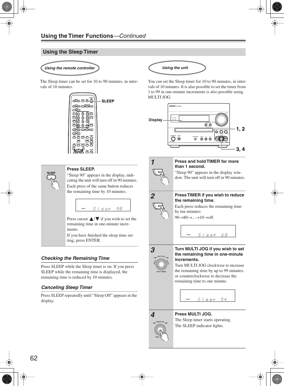 Using the timer functions —continued | Onkyo DR-815 User Manual | Page 62 / 84