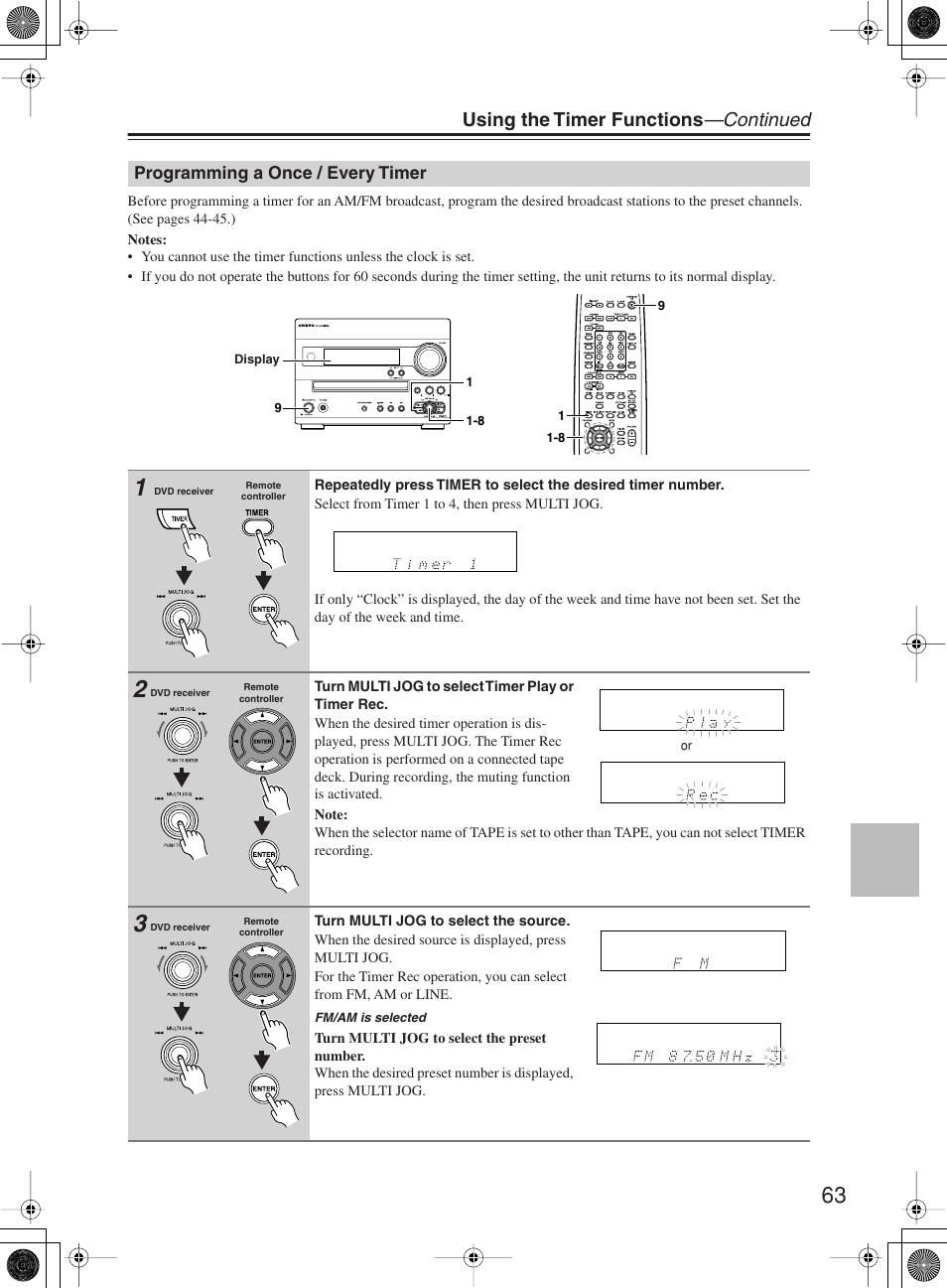 Using the timer functions —continued | Onkyo DR-815 User Manual | Page 63 / 84