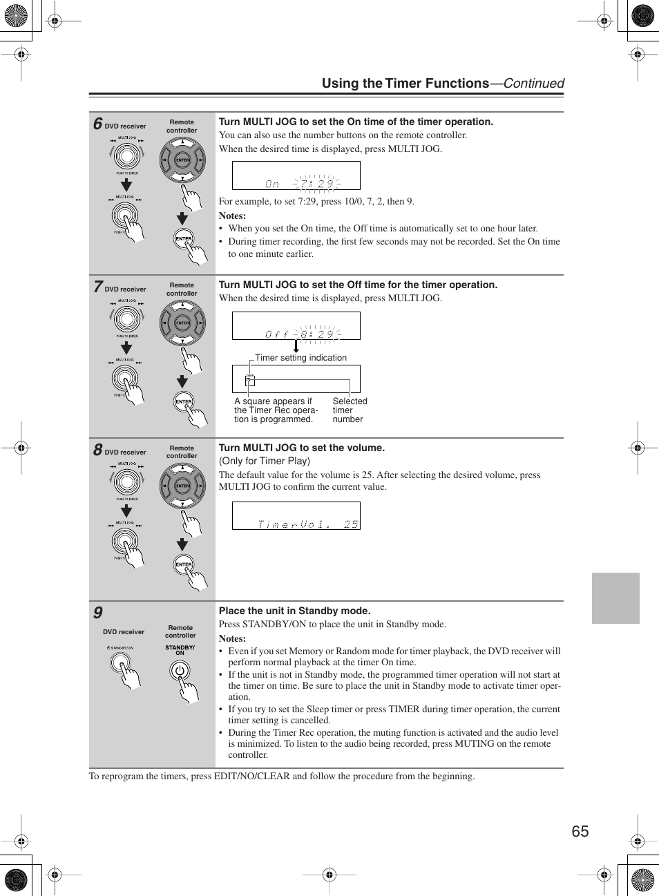 Using the timer functions —continued | Onkyo DR-815 User Manual | Page 65 / 84