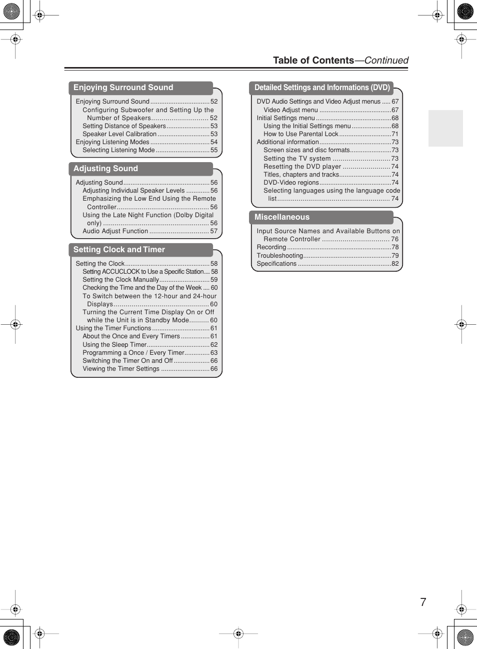Table of contents —continued | Onkyo DR-815 User Manual | Page 7 / 84