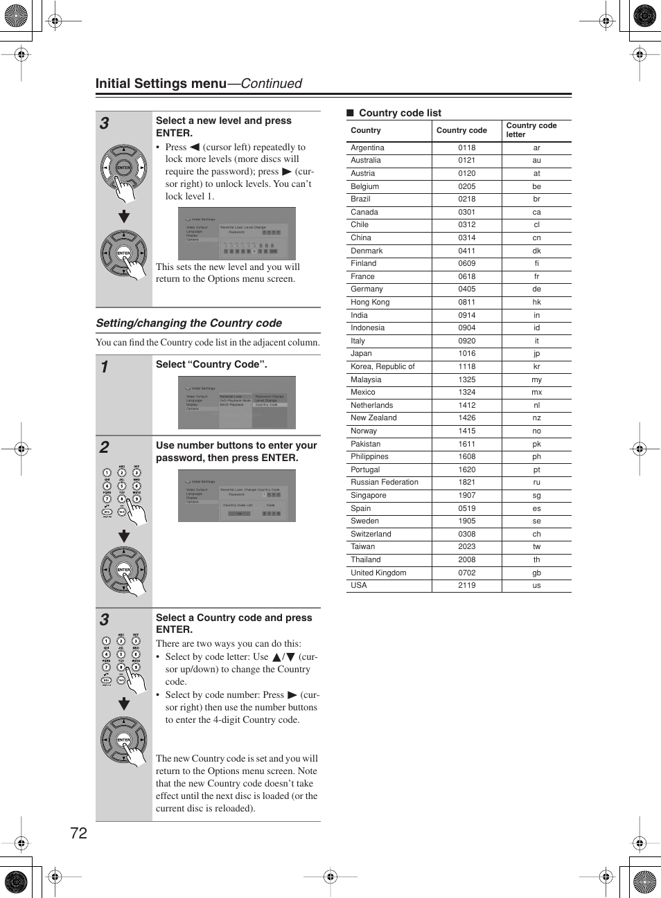 Initial settings menu —continued | Onkyo DR-815 User Manual | Page 72 / 84