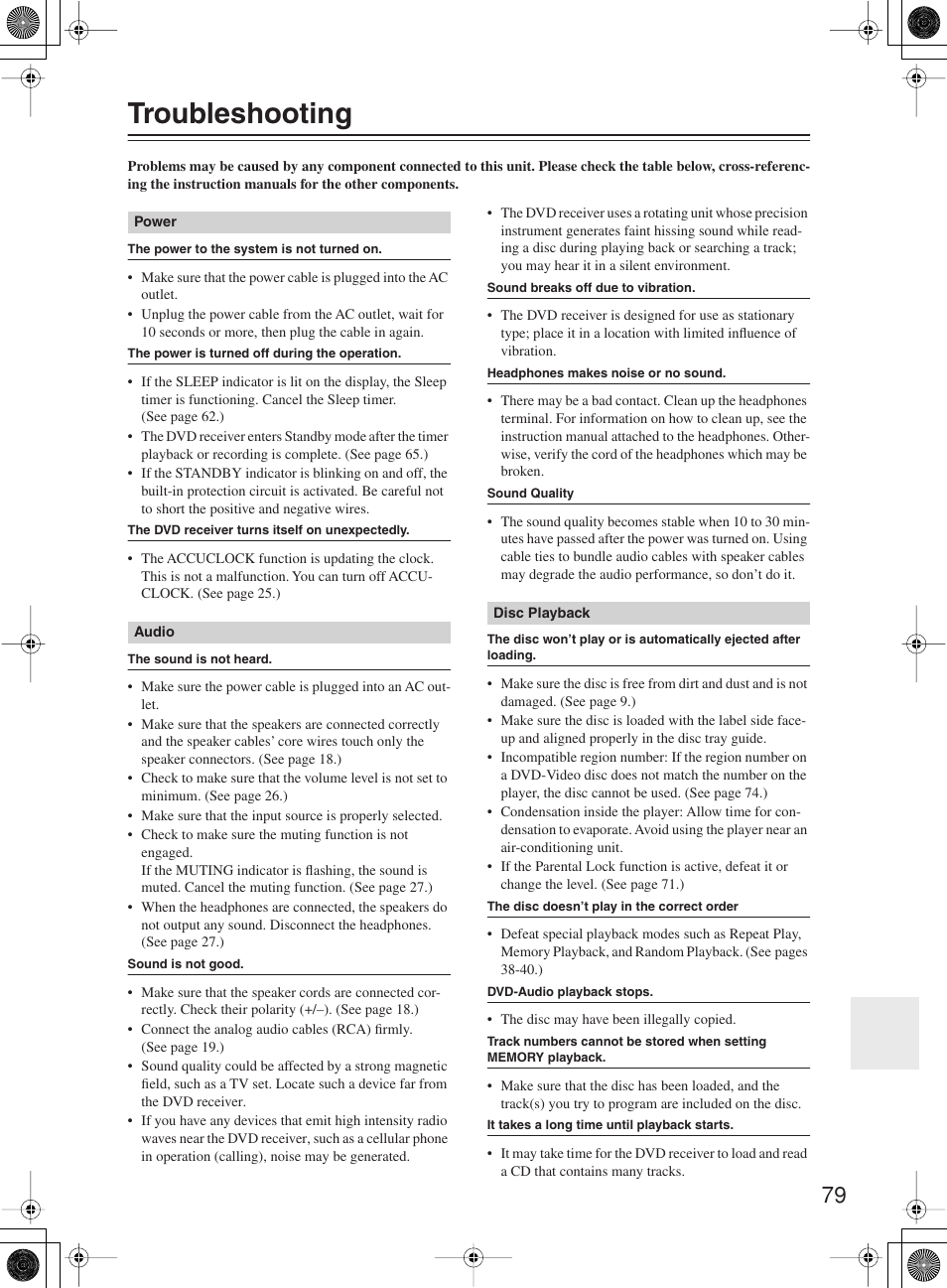 Troubleshooting | Onkyo DR-815 User Manual | Page 79 / 84